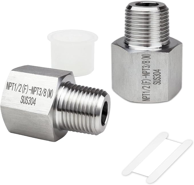 2 pieces Npt1/2 Female to Npt3/8 Male Reducer,Water pipe Adapter, Fabricate of 304 Stainless Steel