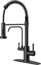 FORIOUS Black Kitchen Faucet with Purfied Water Filter, 2 in 1 Commercial Stainless Steel Pull Down Sink Faucet and Drinking Water Faucet 2 Handle for Pot Filler Kitchen Sink Farmhouse Bar
