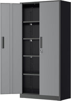 Greenvelly Metal Garage Storage Cabinet, 72" Black Gray Tool Steel Locking Cabinet with Doors and 4 Shelves, Tall Cabinets for Garage Storage Systems Lockable File Cabinet for Home Office,Garage