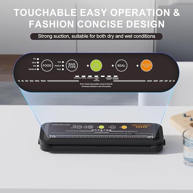 MegaWise Powerful and Compact Vacuum Sealer Machine One-Touch Automatic Food Sealer
