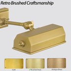 Picture Lights for Wall Hardwired, 8" Brass Picture Light, Brush Gold Art Light, 2700k Dimmable Gallery Lights, Vintage Wall Picture Light Painting Light for Artwork Poster Portrait Display