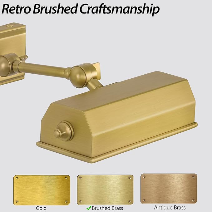 Picture Lights for Wall Hardwired, 8" Brass Picture Light, Brush Gold Art Light, 2700k Dimmable Gallery Lights, Vintage Wall Picture Light Painting Light for Artwork Poster Portrait Display