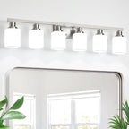 6-Light Bathroom Vanity Light,Brushed Nickel Vanity Lights with Square Frosted Glass,Modern Bathroom Wall Lights Fixtures Over Mirror,Wall Sconces Lighting for Bedroom Living Room,E26