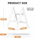 Step Stool, 2 Step Ladder with Anti-Slip and Wide Pedal, Portable Iron Foldable Stepladder for Home and Kitchen, 300lbs - White