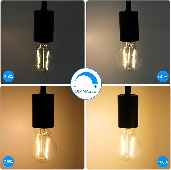 Energetic 3CCT E26 LED Filament Light Bulb, (2700K/3500K/5000K) 3 Color Temperature Selectable, 6.5W, 60W Equivalent, Dimmable, 760LM, Classic Clear Glass A19 LED Light Bulb, UL Listed, Pack of 6
