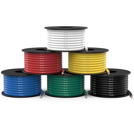 NAOEVO 16 Gauge Wire 180ft, 16 AWG Wire 6 Colors 30ft Each Spool, Flexible Silicone Tinned Copper Electrical Cable, Wiring kit for Breadboard/Automotive/DIY/Battery, 200℃