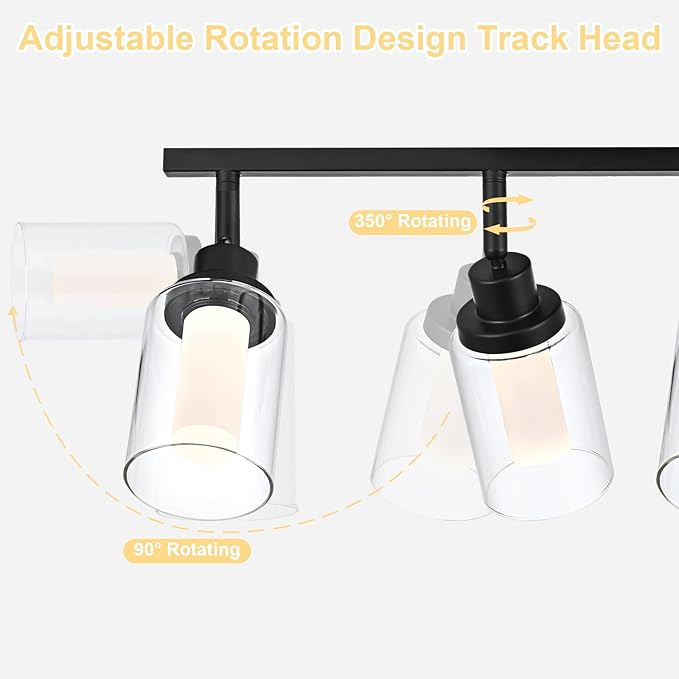 5-Light LED Black Track Light Fixtures Ceiling, 5-Color Temperature Adjustable Directional Spotlight, Bathroom Vanity Lighting with Integrated LED Chips & Clear Glass Shade & Frosted Column