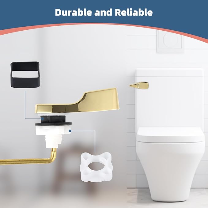 iFealClear Polished Gold Universal Toilet Handle Lever Flush Replacement, Front Mount Toilet Trip Lever Compatible with American Standard, Stainless Steel Flapper Chain, Solid Brass, 2 Pack