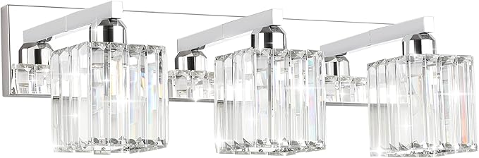 Aipsun Vanity Light Fixtures Crystal Bathroom Lighting Fixtures Chrome Vanity Light for Bathroom (Exclude Bulb)