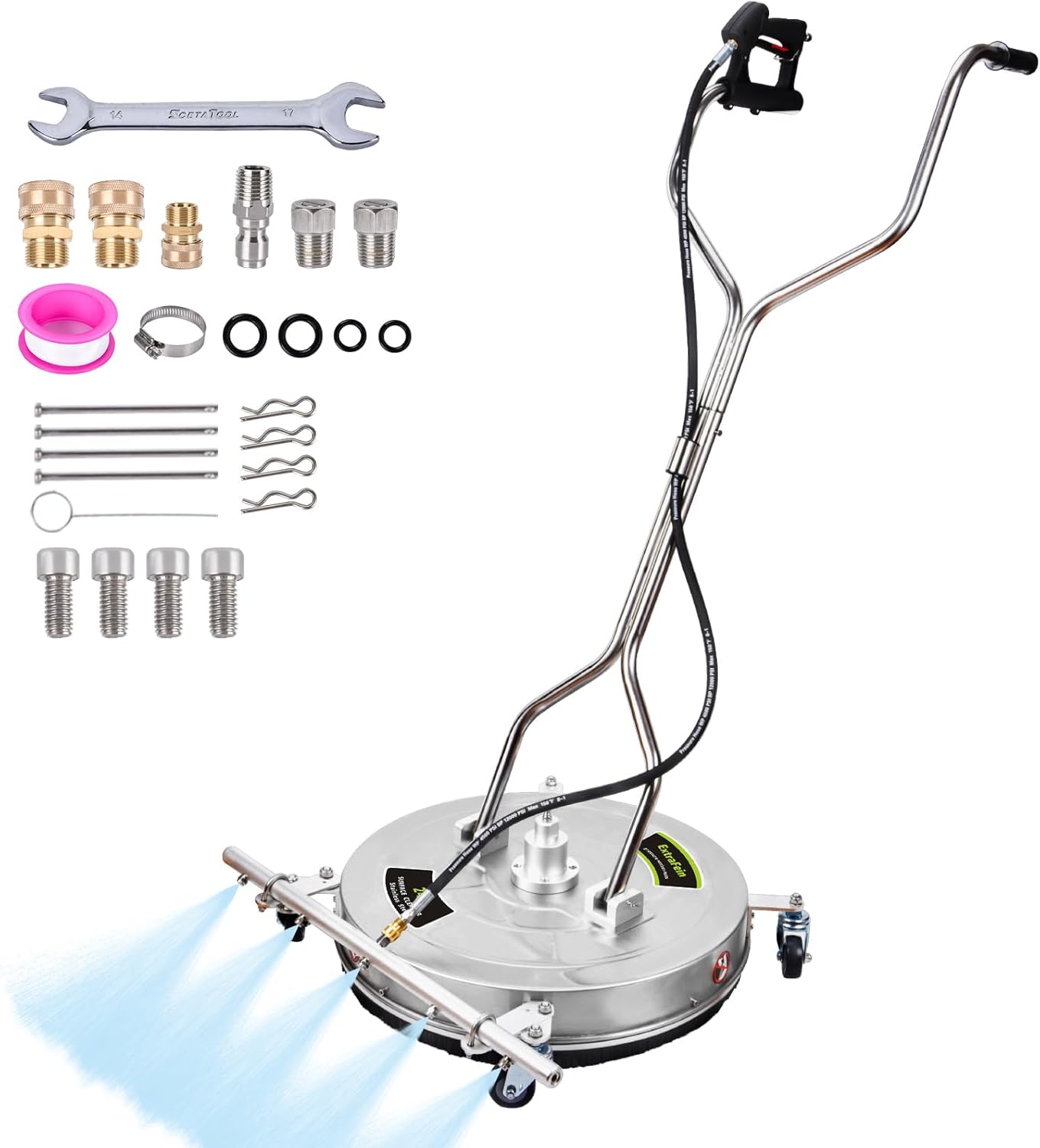 24" Pressure Washer Surface Cleaner Mate with 5 Nozzles Water Broom, Stainless Steel Surface Cleaner for Pressure Washer, Dual Handle Power Washer Surface Cleaner for Concrete Driveway, 4200 PSI