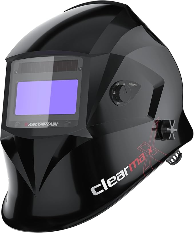 ARCCAPTAIN Welding Helmet Auto Darkening, 1/1/1/1 True Color Welding Hood, 4 Arc Sensor 1/25000s Response Time Solar Powered Weld Hood Helmet, Glossy Black