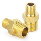 TAISHER 2PCS Brass Pipe Fitting, Reducer Adapter, Hex Nipple, 3/8-Inch Male Pipe x 1/8-Inch Male Pipe