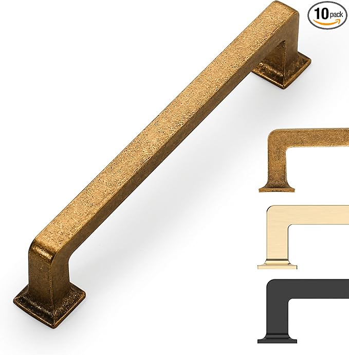 10 Pack Antique Brass Cabinet Pulls 3.75 Inch Kitchen Cabinet Handles Vintage Drawer Pulls Kitchen Handles for Cabinets Retro Dresser Pulls Drawer Handle