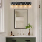 GoYeel Black Vanity Light Fixture 5 Light, Matte Black Bathroom Lighting Fixtures Over Mirror Bathroom Wall Light Modern Restroom Light Fixture Farmhouse with Clear Glass Shade