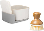 Full Circle Bubble Up Combo-Family Safe,Formaldehyde-Free-Gray Ceramic Soap Dish with Plant-Based Sponge & Bamboo Dish Brush-Versatile Kitchen Scrub Brush Set for Pots,Pans,Counter & Sink,White