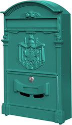 Vintage Wall-Mount Locking Mailbox for House, Rust-Resistant Galvanized Steel Outdoor Mailbox with Key Locks, Green