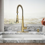 KOHLER K-REC22745-SD-2MB Semi-Professional Kitchen Faucet with Soap Dispenser/Lotion Dispenser, Commercial Kitchen Sink Faucet with Pull-Down Sprayhead, Vibrant Brushed Moderne Brass