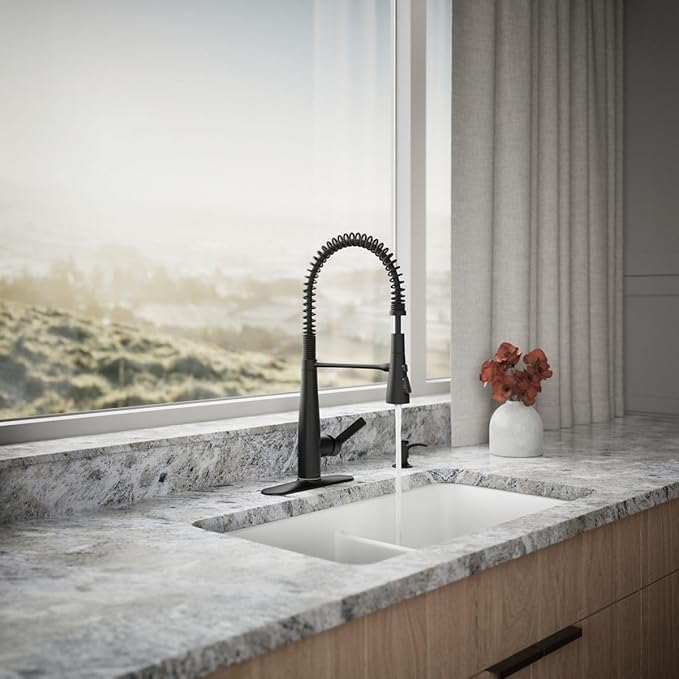 KOHLER K-REC22745-SD-BL Semi-Professional Kitchen Faucet with Soap Dispenser/Lotion Dispenser, Commercial Kitchen Sink Faucet with Pull-Down Sprayhead, Matte Black