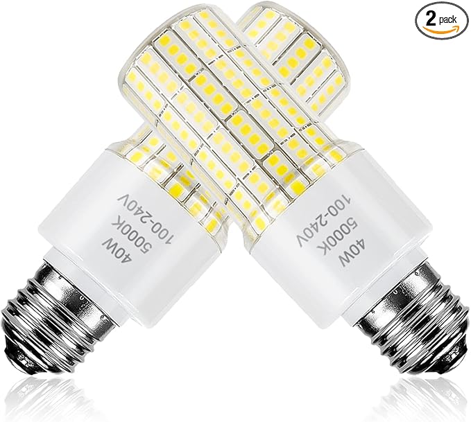 2 Pack 40W Led Light Bulb(300W Equivalent) 5000 Lumens 5000K Daylight White Led Bulbs E26/E27 Medium Base for Indoor Outdoor Street Office Warehouse Workshop Garage Backyard