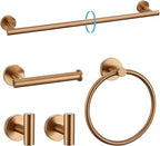 TURS Brushed Rose Gold 5 Piece Bathroom Hardware Set, SUS304 Stainless Steel 23.6 Inch Bath Towel Bar Set, Round Bathroom Accessories Kit Wall Mounted