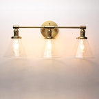 Phansthy 3-Light Wall Sconces Antique Brass Vanity Light, Industrial Wall Lamps with On Off Switch and Clear Glass Lampshade, Vintage Wall Lighting for Bathroom Living Room (Antique, Cone Shade)