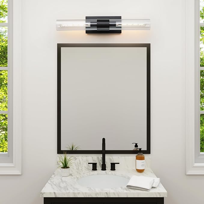 2-Light Matte Black Bathroom Light Fixtures with Glass Shades,Modern Wall Sconce for Bedroom Bath Mirror Lights.