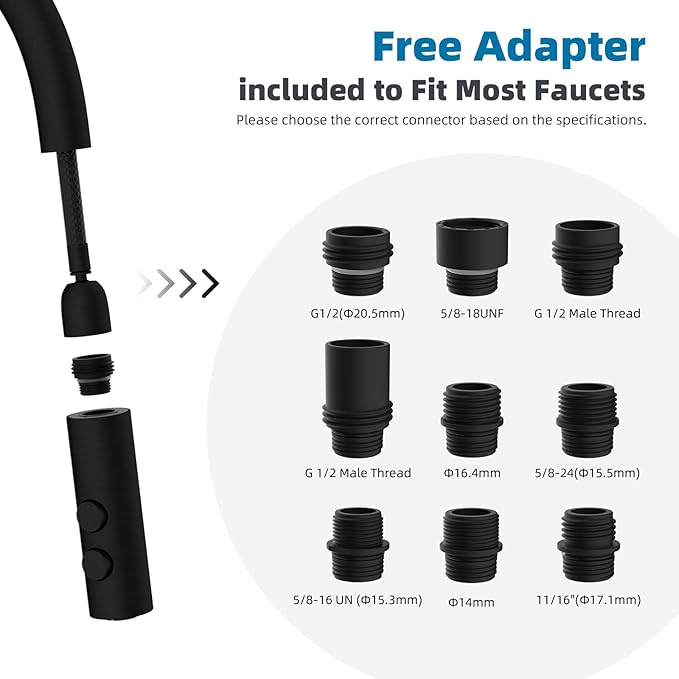 Hibbent Metal Pull Down Kitchen Faucet Head Replacement with 15 Adapters, Sink Spray Head, 2 Function Spray Nozzle Compatible with Moen, American Standard, Delta, Kohler Faucets, Oil-Rubbed Bronze