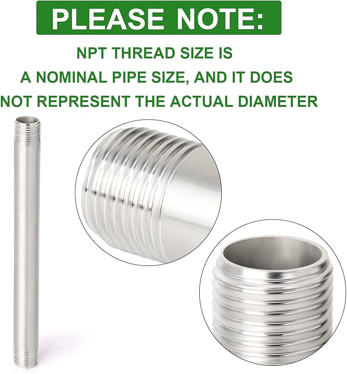TAISHER 2Pcs Stainless Steel Pipe Fittings, 1/4" NPT x 1/4" NPT Male Threaded, 10" Length Nipple Cast Pipe