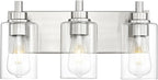 3-Light Bathroom Light Fixtures, Brushed Nickel Vanity Light with Cylinder Clear Glass Shade, Modern Vanity Lighting Fixtures Over Mirror, VL143-BN-3