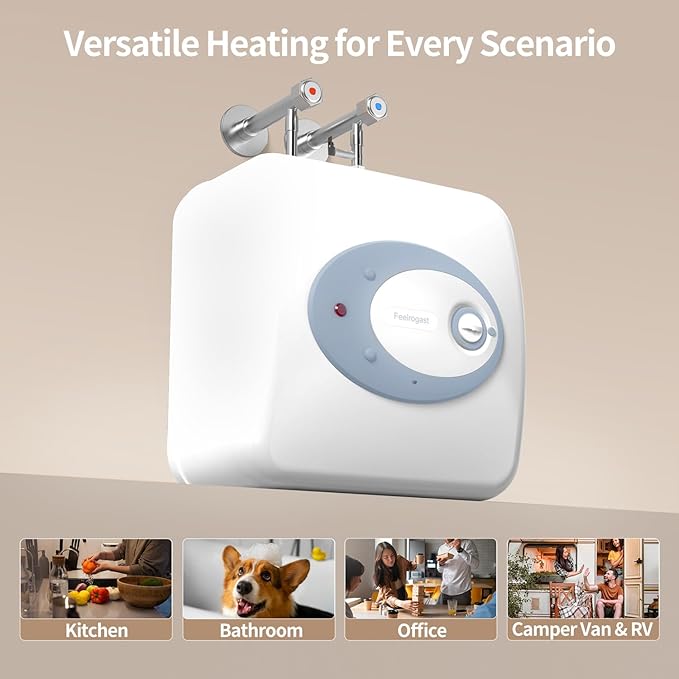 Electric Tank Water Heater-8 Gallon Under Sink Instant Hot Water for RV, Camper, Kitchen, Food Truck, 120V 1500W, Blue, Wall or Floor Mounted