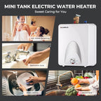CAMPLUX Electric Mini Tank Water Heater 2.5 Gallons (ME25), Eliminate Time for Hot Water - Shelf, Wall or Floor Mounted