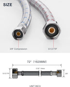 72'' Length Faucet Supply Line, Stainless Steel Braided cUPC Sink Hose with G1/2" FIP x 3/8" Compression Supply Hose for Sink Faucet Bathroom Kitchen Faucet Connector Water Supply Line 2 PCS