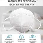 LEMENT 50PCS KN95 Face Mask 5 Layer Breathable with Elastic EarLoops Cup Dust Safety Masks White