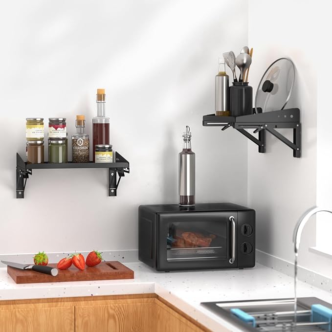 ULIBERMAGNET Garage Folding Storage Rack Shelves,100LB Metal Wall Mounted Adjustable Rail Shelf for Garage,Power Tools,Toolbox,Storage Shelves with Lip for Workshop Kitchen Office (2 Pack)