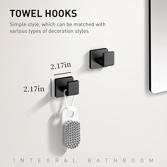 10-Pieces Matte Black Bathroom Accessories Set, Stainless Steel Bathroom Hardware Set, Towel Racks for Bathroom Wall Mounted 24 Inch Bath Towel Bar Set.