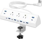 Jgstkcity 130W Desk Clamp Power Strip, 12 USB Ports (6 PD 65W USB-C),Surge Protector,ETL Listed Power Hub Extension Cord,Fast Charging Station for Home Office Desk Edge Mount (White, 12 USB-130W)