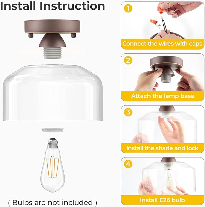 Semi Flush Mount Ceiling Light Bronze, Clear Glass Pendant Lamp Shade, Modern Farmhouse Light Fixture for Hallway Corridor Kitchen Entryway Bedroom, Bulb Not Included