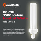 GoodBulb 18 Watt CFL Light Bulbs 2 Pin G24D-2 Base 3500K Neutral White 18W High Output 1200 Lumens Double Tube Compact Fluorescent Light Bulbs Plug-in 10 Pack