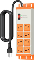 JUNNUJ Heavy Duty 20 Amp Surge Protector 4800J, Garage Metal 8 Outlets 12 Gauge, High Amp 5-15P Adapter Shop 6-20R T-Slot Industrial Outlet, 10 FT Extension Cord Commercial for Appliance, Grey