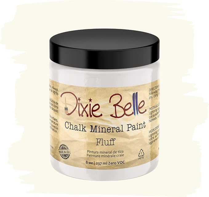 Dixie Belle Paint Company Chalk Finish Furniture Paint - Fluff (8oz) - Matte Soft White Chic Chalk Mineral DIY Furniture Paint