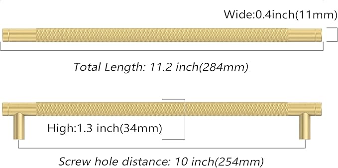 Amerdeco 10 Pack Brushed Gold Cabinet Pulls 10 Inch(254mm) Hole Center Drawer Pulls Cabinet Hardware Kitchen Cabinet Handles for Bathroom ZH0031