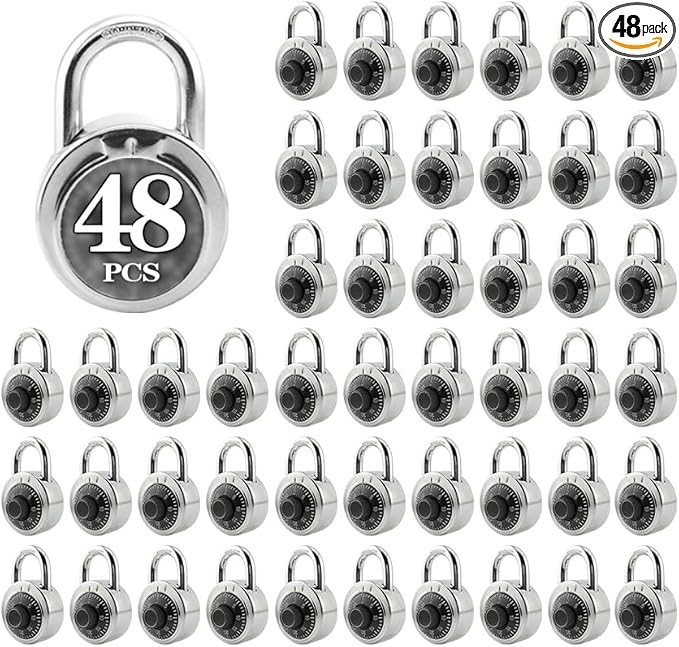 ZonRo Locks Combination Padlock, Fixed Dial Combination Padlock 48 Pack,3 Digit Code Standard Dial Combination, 2 in Wide. 3 in Height, Black Turntable, Lock for Gym & Locker, School, Toolbox