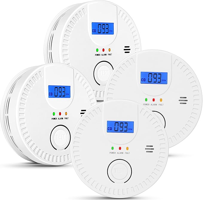 4 Packs, 2 in 1, Smoke and Carbon Monoxide Detector, Smoke Detector Carbon Monoxide Detector Combo,85db Alarm, Digital Display, with Battery, Easy to Install