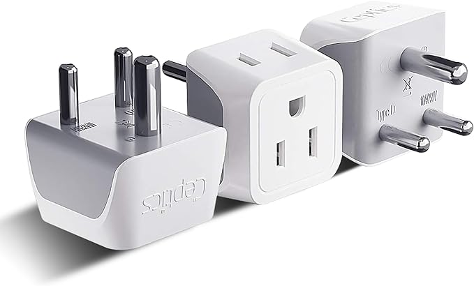 Ceptics US to India Plug Adapter works in Nepal, Maldives, Pakistan, India Power Adapter, Dual USA Input, Grounded Travel Adapter for Indian plug, Perfect for Phones, Laptop Chargers, 3 Pack (CT-10)