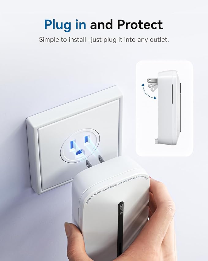 SITERWELL Plug in Carbon Monoxide Detector 10 Year Battery, CO Alarm Detector with Electrochemical Sensor and Sound Warning, AC Powered Portable Carbon Monoxide Detector for Home Office Travel,2-Pack