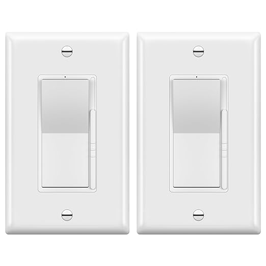 TOPGREENER Dimmer Light Switch, LED Dimmer Switches for 300W Dimmable LED/CFL Lights and 600W INC/HAL Bulbs, Single Pole/3-Way,Neutral Wire Not Required, Wall Plate Included, UL Listed, 2 Pack,White