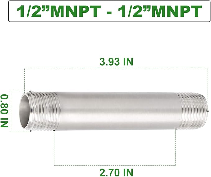 TAISHER 4PCS Stainless Steel Pipe Fittings, 1/2" NPT x 1/2" NPT Male Threaded, 4" Length Nipple Cast Pipe