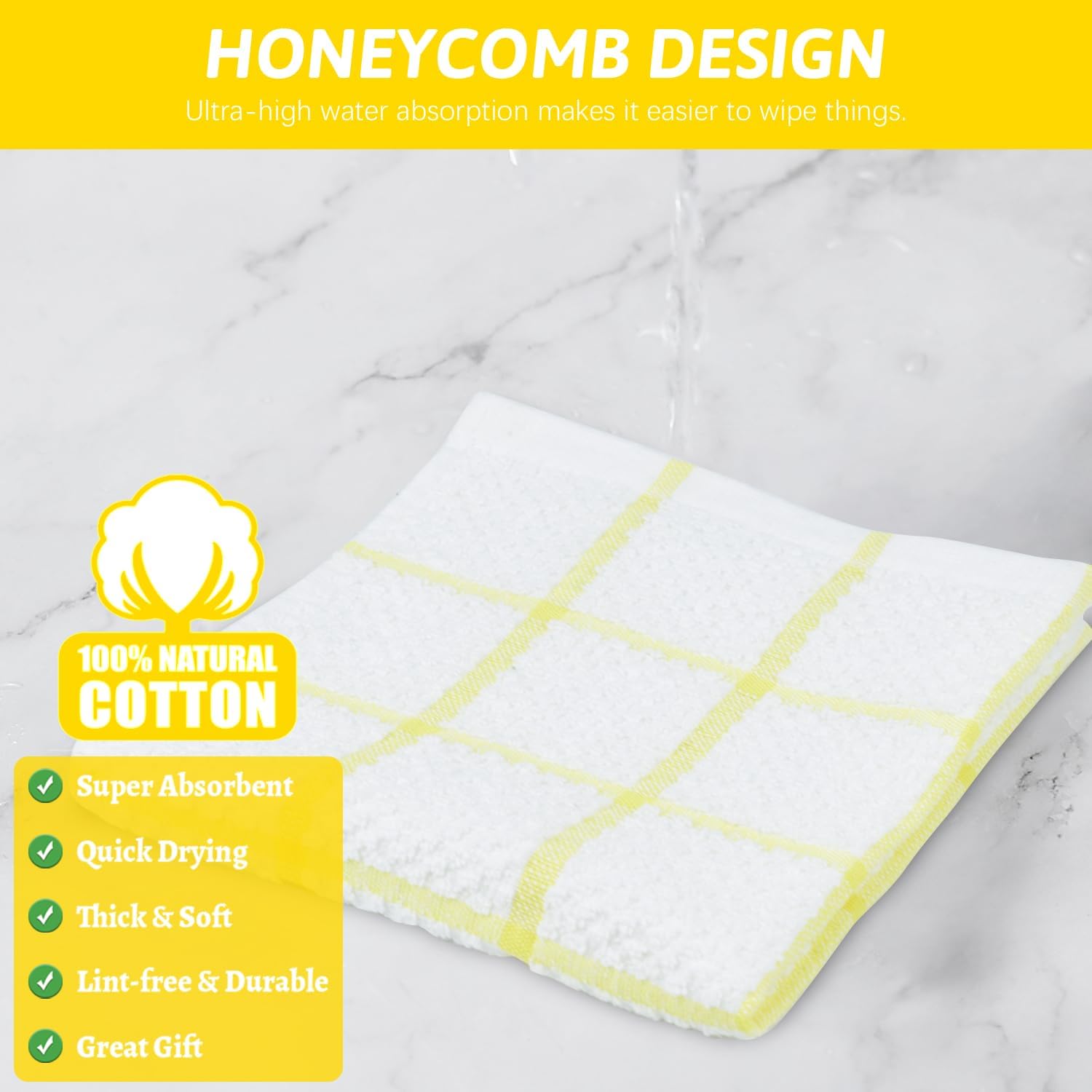 Nialnant 8 Pack Dish Cloths for Washing Dishes, 100% Cotton Reusable Cleaning Rag, Quick Drying Dish Towels for Kitchen,12x12 Inches,Yellow Plaid