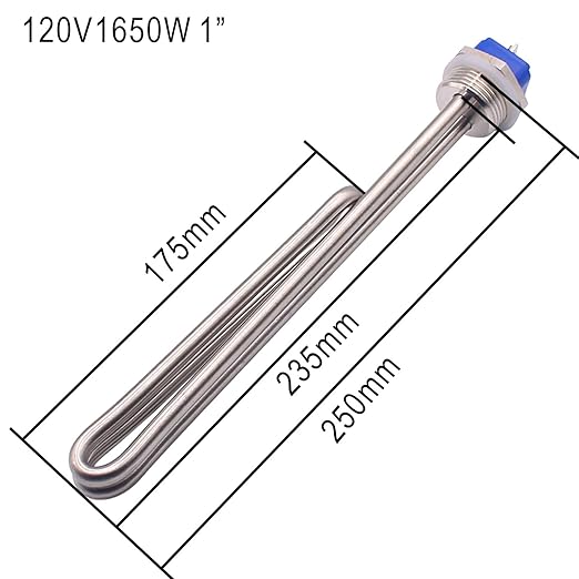 DERNORD 120V 1650W Foldback Water Heater Element Screw-In Lime Life Heating Element with Low Watt Density