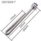 DERNORD 120V 1650W Foldback Water Heater Element Screw-In Lime Life Heating Element with Low Watt Density